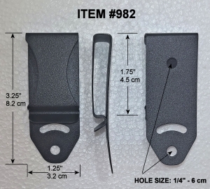 Steel adjustable cant IWB holster clip (982), powder coated, tempered