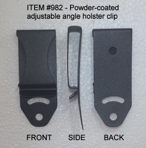 Steel adjustable cant IWB holster clip (982), powder coated, tempered